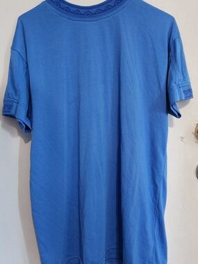 VTG 80s 90s Lady Footlocker Blue Tee Geometric Patterned Collar Sleeve M